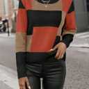 SISKIN Color Block Patchwork Pullover Sweater for Women, Crew Neck Long Sleeve Casual Fall Pullover Sweaters 2025 (Large, Brown)