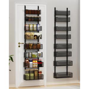 VyGrow Over the Door Organizer, 8-Tier Pantry Organizer with Fully Enclosed Mesh Baskets, Heavy-Duty Metal Hanging Spice Rack for Kitchen Bathroom Laundry Room, 2-in-1 Wall Mount or Door Mount, Black