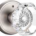Crystal Glass Door Knobs Interior, Modern Bathroom Bedroom Door Knobs with Lock Privacy Function, Satin Nickel