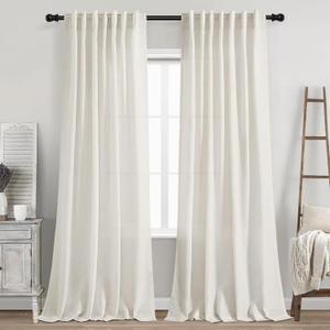 Cream Natural Linen Curtains 90 Inch Length 2 Panels Set for Living Room Rod Pocket Back Tab Pleated Window Curtain Drapes Neutral Rustic Farmhouse Decor Ivory Dining Room Curtain 90 inches Long, 52"W x 90"L