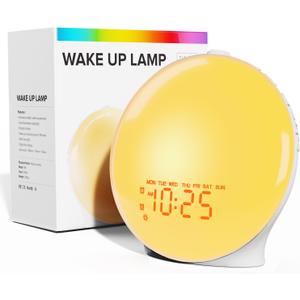 Wake Up Light Sunrise Alarm Clock for Bedroom, with 5W Stereo Bluetooth Speaker, Sunrise Simulation, SleepTimer, Dual Alarms, FM Radio, 17 Colors, 25 Soothing Sounds, Ideal Gift for Baby, Kids, Adults