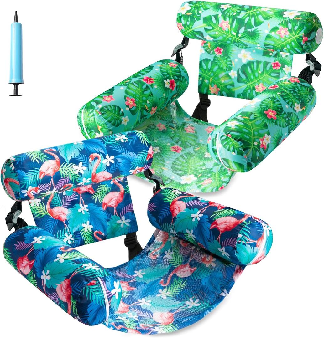 FindUWill Inflatable Pool Floats Adult, 2 Pack Pool Float Chair Heavy Duty Floating Lounge Chairs, Pool Floaties for Summer Party, Blow up Rafts for Pool Beach Lake