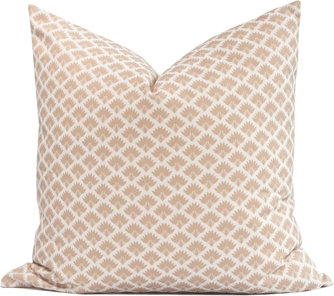 Crumbs Home Modern Farmhouse Fall Linen Indoor Outdoor Throw Pillow Cover Only, 20"x20" Water Repellent for Patio, Backyard, Couch, Ivory Cream Ravenala Palm Tree