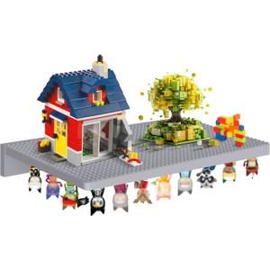 2-in-1 Floating Shelf for Tonies & Lego Display | Magnetic Tonie Holder Holds 30+ Figures | Wall Mount Building Bricks & Storage Organizer | Wooden Shelf for Kid Room (Grey)