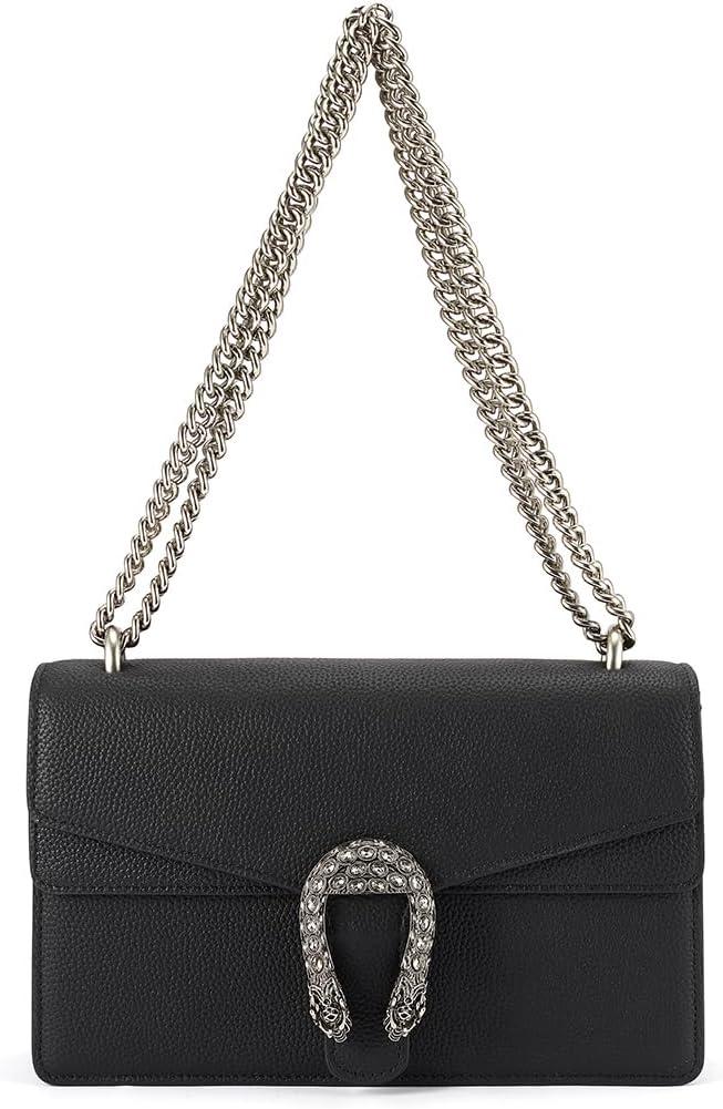 Genuine Leather Shoulder Bag Chain Purse for Women-Fashion Crossbody Bags, Evening Handbag Underarm Bags Satchel (Black)