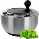 supernal 5.3Qt Salad Spinner Lettuce Spinner with Stop Button Vegetable Dryer Fruit Washer Chopper Bowl Non-Slip Base Dishwasher Safe Fruit Washing Bowl with Strainer Clear Lid & Drainage Hole Black