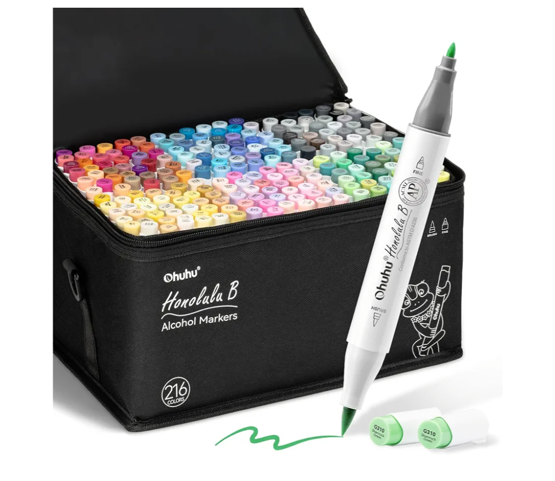 Ohuhu Alcohol Based Brush Markers -Double Tipped Art Marker Set for Artists Adults Coloring Sketch Illustration - Brush & Fine Dual Tips - 216 Colors - Honolulu B of Ohuhu Markers - Refillable Ink