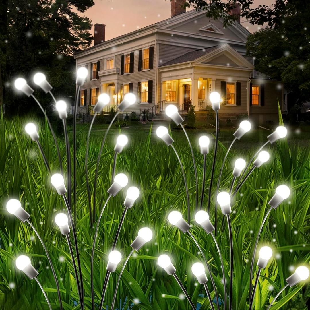 OZS 4 Pack Total 32 LED Solar Garden Lights Fairy Outdoor - Solar Firefly Lights Outdoor, Sway by Wind, Waterproof for Garden Patio Pathway Fairy Decoration (Cool White)
