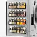 VITEVER Magnetic Spice Rack, 4 Pack, 24 Square Glass Jars with Lids, Quick-Find Pre-Printed Labels, Funnel, Space Saver, Refrigerator and Microwave Oven Organizer