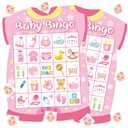 24 Player Baby Shower Bingo Cards - Pink Newborn Baby Bingo Party Activity Supplies