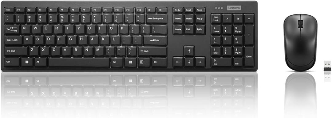 Lenovo 100 Wireless Keyboard and Mouse Combo Cordless Set with Spill Resistant Quiet Keys 3-Zone Keyboard - Ambidextrous Mouse Compact Design Wireless USB - Black