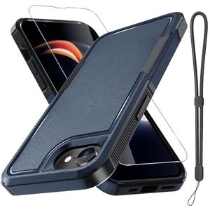 RMOCR for iPhone 16e Case & iPhone 17e Case, with Screen Protector, Military Grade Heavy Duty Shockproof Phone Cover with Wrist Lanyard Strap for iPhone 16e & iPhone 17e,Navy Blue