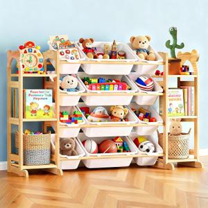 Toy Storage Organizer with 6 Shelves and 12 Bins, Toy Organizers and Storage Shelf with Bookshelf and Bookcase, Toys Box for Kids Room & Playroom & Bedroom & Nursery, 53.9"x31.5"x11"