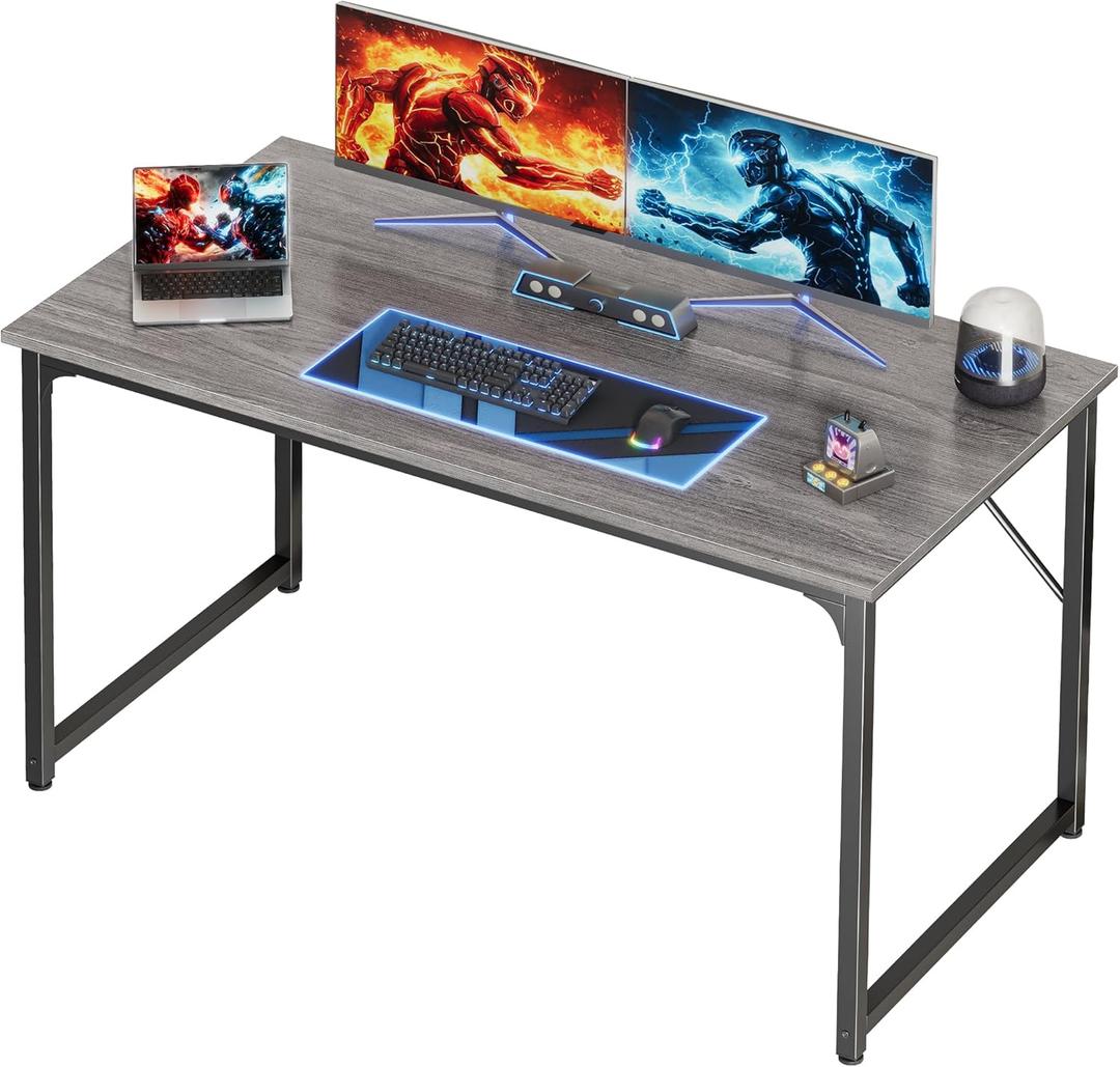 PRAISUN 48 X 24 Inch Computer Desk with Deeper Desktop, Gaming Office Writing Work Desk for Home Office, Study, Bedroom, Work from Home, Metal Frame, Grey, 47*23.6inch