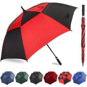 Automatic Open Golf Umbrella, 54/62/68/72 inch Extra Large Oversize Double Canopy Vented Stick Umbrellas, Windproof Waterproof Umbrella for Men And Women (Black/Red)