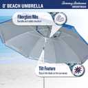 Tommy Bahama ANCHORX Adjustable Beach Umbrella Base System with Sand Anchor and Carrying Bag, SPF 50+ Protection Portable Outdoor Market Umbrella, 8FT
