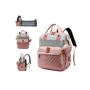 Diaper Bag with Changing Station, Waterproof 3 in 1 Baby Diaper Backpack with Foldable Changing Pad, Pink-Grey