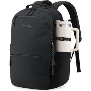 LOVEVOOK Laptop Backpack for Women Men with Giant Tumbler Holder - 15.6Inch Work Computer Travel Backpack with Laptop Compartment, Water Resistant, Cute Commuter College Teacher Nurse Purse Bag,Black