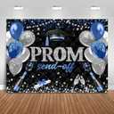 Prom Send Off 2025 Graduation Backdrop 7x5ft Blue and Black Class of 2025 Prom Background Party Decorations Congrats Grad Banner Photo Booth Props