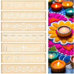 8 Pcs Diwali Rangoli Stencils Wooden DIY Making Kit 12 Inch Reusable Rectangular Rangoli Painting Stencils for Diwali Onam Varalakshmi Pooja Floor Crafts Indian Festival Decor