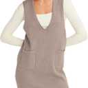 Womens Sweater Vest Dress V Neck Sleeveless Knit Pullover Pinafore Mini Dress with Pockets (X-Small, Mocha)