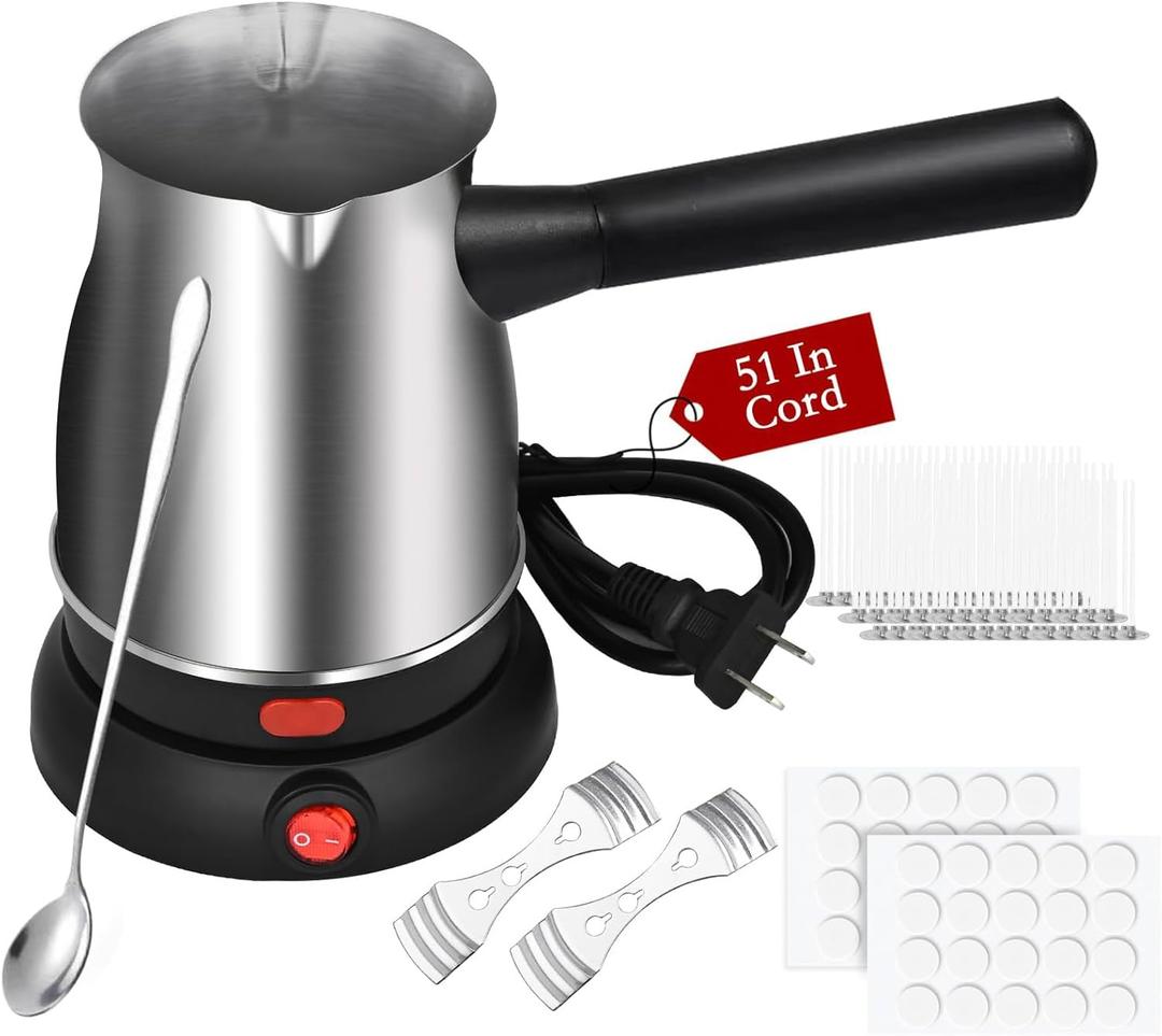 TOKPELA Wax Melter for Candle Making, Stainless Steel Electric Candle Wax Melter, Double Pouring Spout Candle Wax Melting Pot with 51IN Cord and Hot Plate, Candle Making Pot Kit for Beginners
