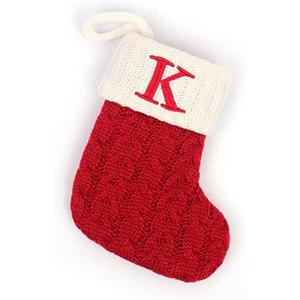 Christmas Stockings with Initials, 7.1 Inches Small Embroidered Letter Knit Red White Christmas Stocking for Family Holiday Decorations and Xmas Tree Fireplace (K)