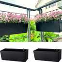 LaLaGreen Railing Planter Boxes (14 Inch, 2 Pack) Self-Watering Window Box Planters with Brackets, Rectangular Hanging Flower Pots for Balcony Deck Fence, Outdoor Herb Garden Plastic Planters Black