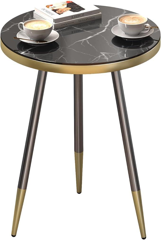 DYZAIMAX Round Coffee Table for Living Room, Bedroom, Balcony - 21.7" x 19.7" Space-Saving Black Marble-Textured Top, Sturdy Metal Frame with Black & Gold Finish | Premium Baked Paint, Easy Assembly