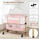 Baby Bassinet, 3 in 1 Infant Bassinet Bedside Sleeper, Bassinet with Cover, Rocking Bedside Bassinet for Baby with Storage Basket, Foldable & Adjustable Travel Crib (Light Pink)