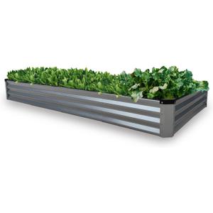 GARDMAX 8x4x1FT Galvanized Raised Garden Bed Kit, Metal Planter Boxes Outdoor with Easy Assembly, Large Garden Bed for Vegetables, Fruits, Flower, Herbs Rectangle Silver (Medium)