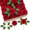 Lifewit Artificial Flowers, 50 Pcs Blush Foam Real Looking Roses with Stems, Fake Roses for DIY Wedding Bouquets, Centerpieces Arrangements, Valentine Decorations