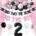 JeVenis Bad Two the Bone Birthday Decoration Girl Black 2nd Birthday Decorations for Girl Bad Two The Bone Party Decorations for Music Themed birthday Party Decorations