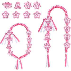 BOXOB 9pcs Graduation Leis Set, Class of 2025 Graduation Neck Garland Braided Necklace Star Flower Ribbon Lei Decorations Grad Gifts for High School & College Ceremony Party (Pink White)