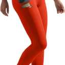 Postropaky Women's Fleece Lined Waterproof Leggings, High Waisted Winter with Zipper Pockets (Orange Red)