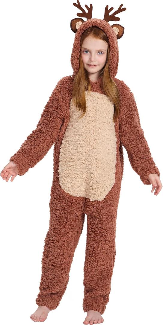 IKALI Hooded Deer Costume for Toddler, Kids Animal Reindeer Costume Christmas Halloween Dress Up (3-4T)