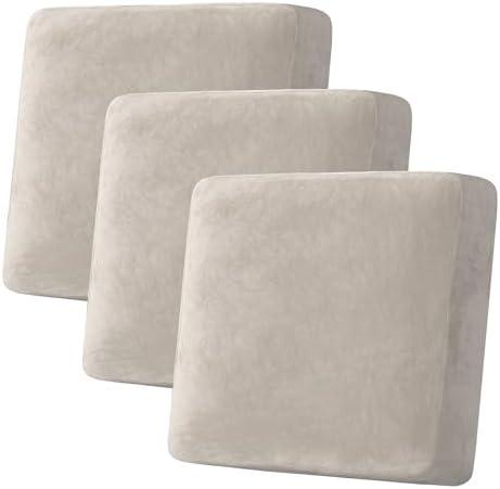 H.VERSAILTEX Velvet Stretch Couch Cushion Cover Plush Cushion Slipcover for Chair Loveseat Sofa Cushion Furniture Protector Seat Cushion Sofa Cover (1 Piece XL Sofa Cushion Covers, French Oak)