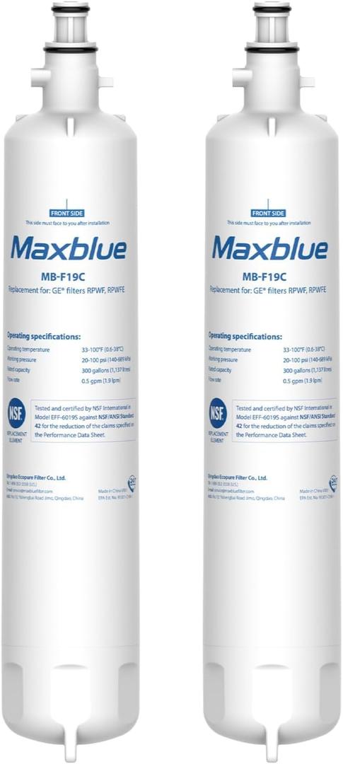 Maxblue Replacement for GE RPWFE, RPWF (with CHIP) Refrigerator Water Filter, Compatible with WSG-4, WF277, GFE28GMKES, PFE28KBLTS, GFD28GSLSS, PWE23KSKSS, GYE22HMKES, DFE28JSKSS, 2 Filters Maxblue Replacement for GE RPWFE, RPWF (with CHIP) Refrigerator Water Filter, Compatible with WSG-4, WF277, GFE28GMKES, PFE28KBLTS, GFD28GSLSS, PWE23KSKSS, GYE22HMKES, DFE28JSKSS, 2 Filters