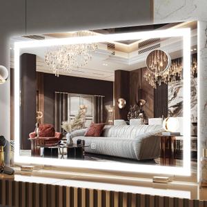 FENNIO Makeup Mirror with Lights 32"x22" LED Makeup Mirror Large Vanity Mirror with LightsTouch Sensor with Dimmable 3 Modes, Square White