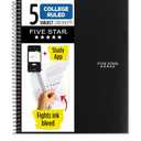 Five Star Spiral Notebook + Study App, 5 Subject, College Ruled Paper, 8-1/2" x 11", 200 Sheets, Fights Ink Bleed, Water Resistant Cover, Black (72081)