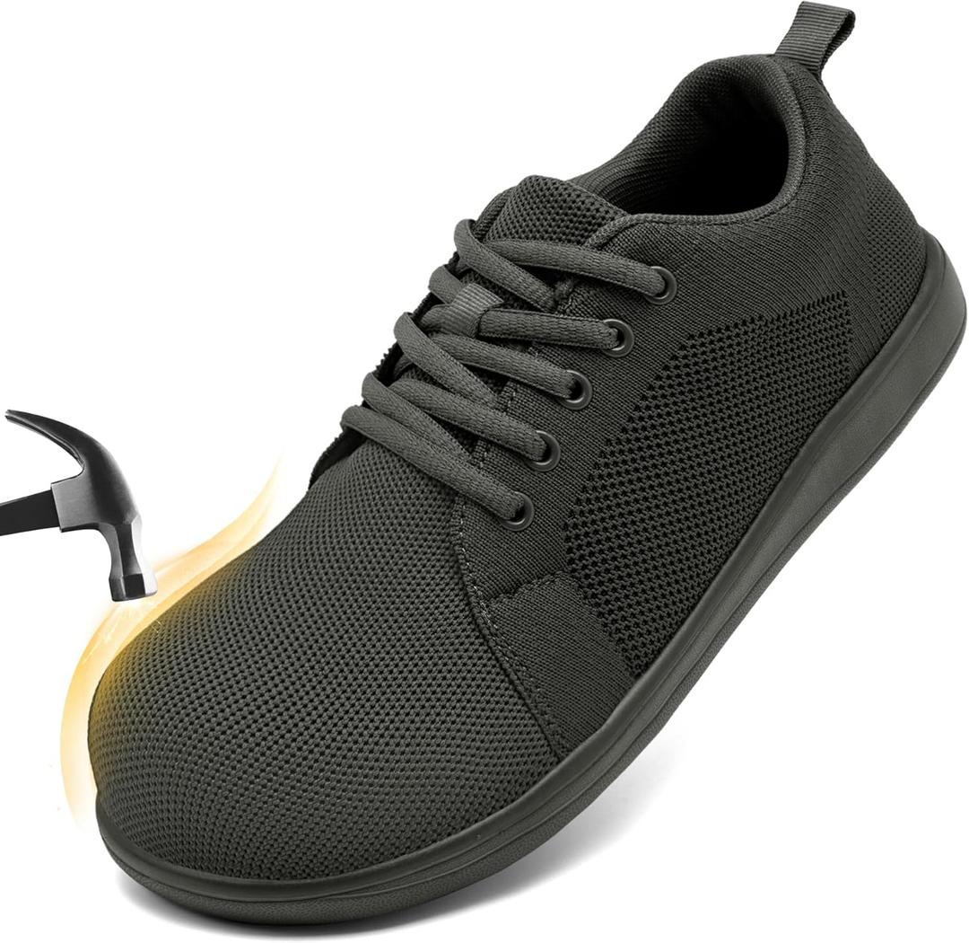 Steel Toe Shoes for Men Non Slip Work Sneakers Composite Toe Safety Tennis Industrial Construction Comfortable Shoes Wide Toe Box Walking (9.5 Wide, Dark Gray)