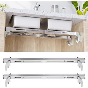 Undermount Sink Brackets, 304 Stainless Steel Adjustable Undermount Sink Support, Horizontal Installation Kit for Save Space, Heavy Duty Sink Repair System for Undermount Kitchen Bathroom(28-39.4 in)
