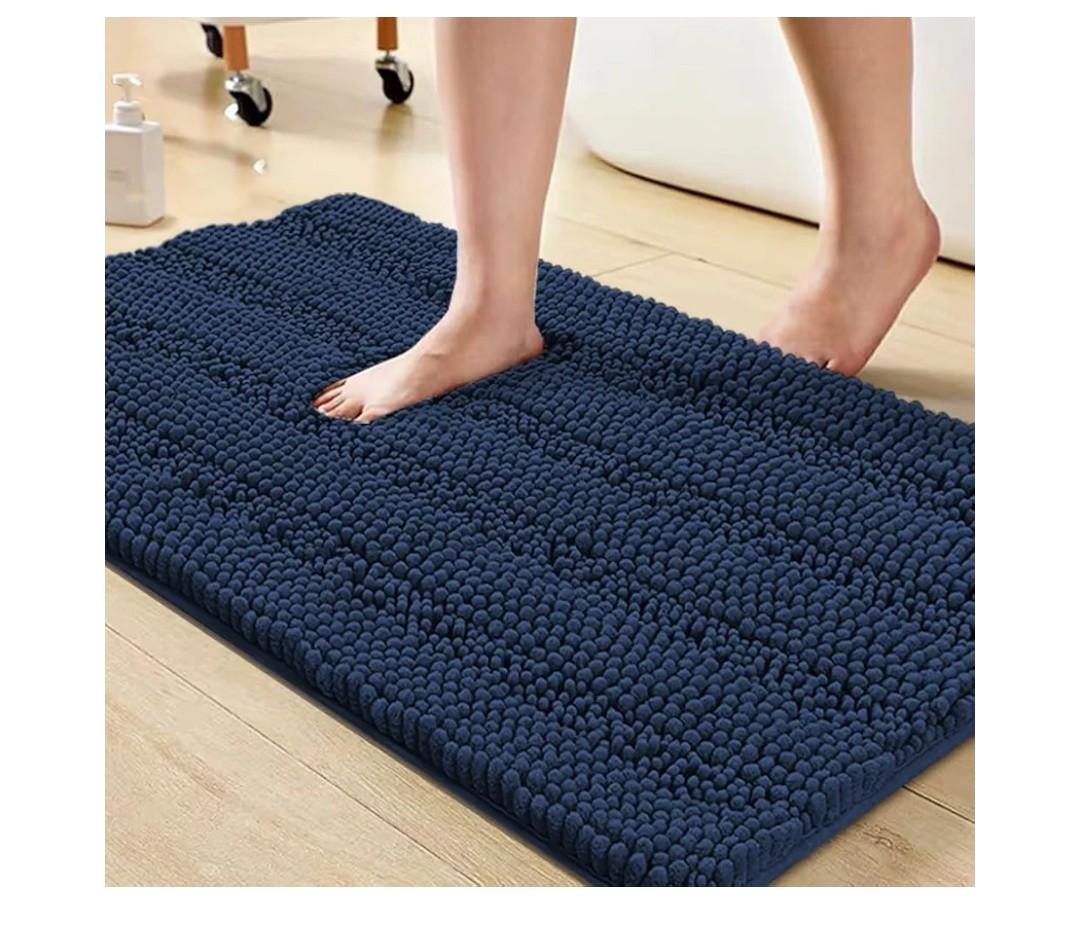 Turquoize Bathroom Rugs Shaggy Chenille Bath Rug Non Slip Thick Shaggy Bath Mats for Bathroom Chenille 1-Piece Bath Mat Set, Soft Super Absorbent Shower Rug Washable Mats, 36"x 58", Navy