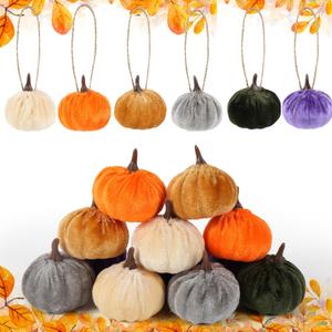12 Pcs Mini Pumpkins for Decorating 2 Inches Velvet Small Pumpkin Ornament Tree Dcor for Thanksgiving, Fall, Autumn, Halloween, Christmas Home Party
