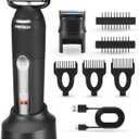 PRITECH Electric Body Hair Trimmer - Waterproof Mens Groin Hair Trimmer Ball Shaver USB Recharge Dock Body Grooming Kit with Ceramic Blade Male Hygiene Razor (Dark Black)