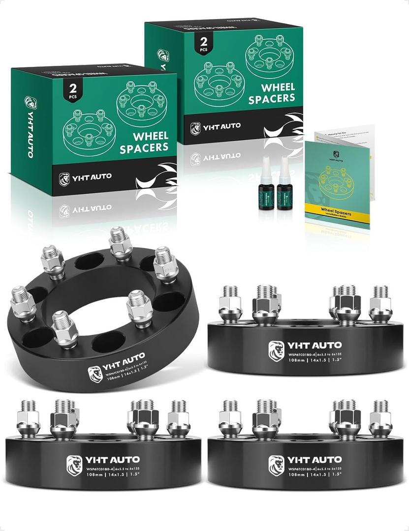 YHTAUTO 6x5.5 to 6x135 Wheel Adapters 1.5 inch Fits Chevy Silverado 1500, Tahoe, GMC Sierra 1500, Cadillac Escalade, Forged Wheel Tire Adapters w/ M14x1.5 & 12.9 Studs, 108mm Center Bore 6 Lug 4PCS