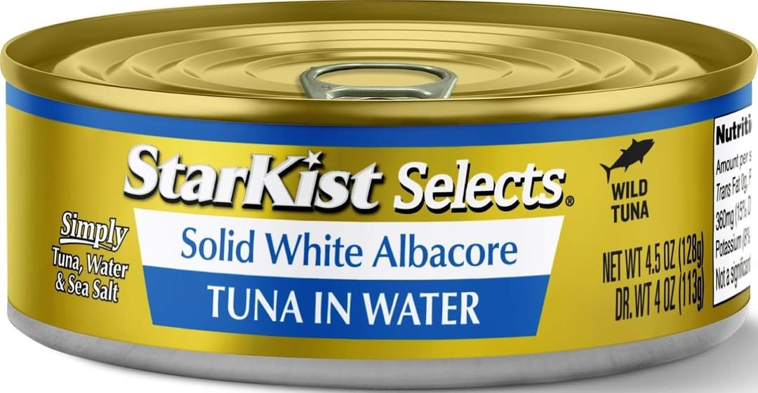 12 x StarKist Selects Solid White Albacore Tuna In Water, 4.5oz Can, 1-Pack | 30g Protein Per Serving, Wild Caught, Canned Tuna, Gluten Free, Soy Free, Perfect for Salads, Sandwiches (EXP 11/17/28)