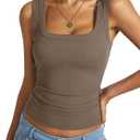 EasyGala Womens Cotton Ribbed Square Neck Tank Tops Basic Backless Sleeveless Summer Cami Shirts 2025 (Brown, L)