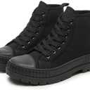 Rominz Women's White Platform Sneakers Fashion High Top Canvas Shoes for Women Black Lace-Up Canvas Sneakers Casual Platform Tennis Shoes 11