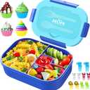 Jelife Lunch Box Kids Bento Box - 1300ML Ideal Leak Proof Bento Lunch Box for Kids School Lunchbox for Teens Toddlers Boys, Lunch Box Snack Containers with Utensil, Food Fork Picks & Cake Cups, Blue